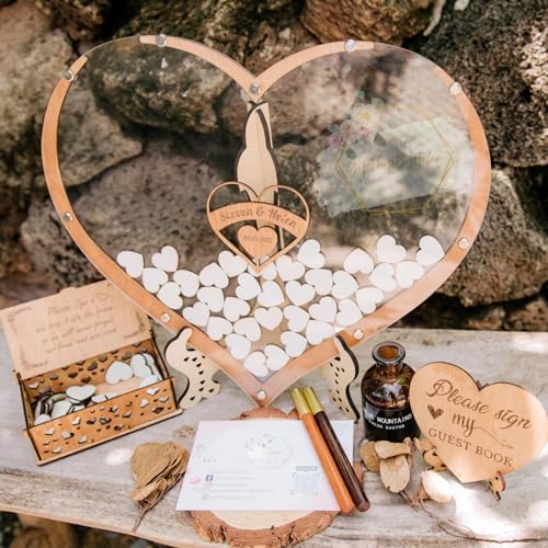Wedding Guest Book Alternative with Wooden Hearts, Rustic Heart Drop Sign - Image 2