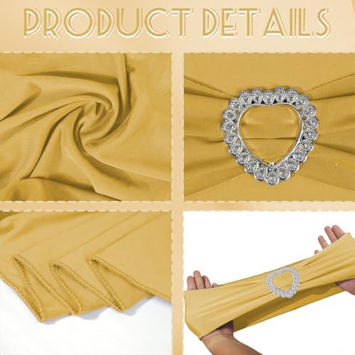 100PCS Spandex Stretch Gold Chair Sashes Bows Universal Elastic Chair Cover Bands Ties with Buckle Slider for Wedding Party Birthday Reception Event Banquet Decoration(Gold) - Image 3