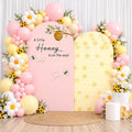 Honey Bee Arch Backdrop Cover Set of 2 BeeTheme Baby Shower Spandex Arch Covers for Gender Reveal Baptism Birthday Party Decoration (Pink,7.2FT & 6.6FT) by ellteecz