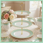 CHENGU 3 Tier Christmas Cupcake Stand Green Ceramic with Gold Frame - Image 6