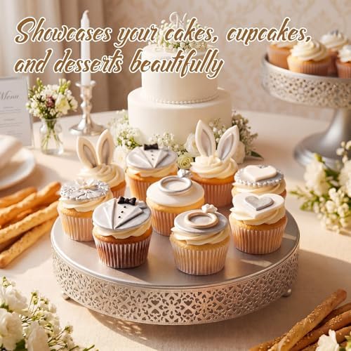 Wenqik 5 Pcs Metal Silver Cake Stand,16/14/12/10/8 in Round Cake Holder - Image 5