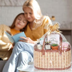 Reallnaive 12 Set Gift Basket Empty Woven Bamboo Storage Baskets with Clear Gift Bags Pull Bows Ribbon Foldable DIY Gifts Basket Kit with Handle for Baby Shower Housewarming - Image 5