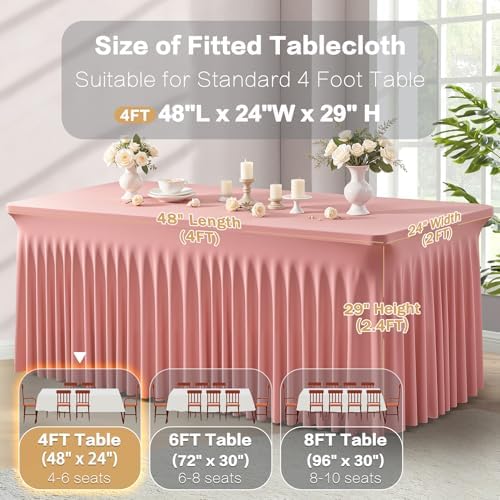 2 Packs Dusty Rose Spandex Table Cloths 4 Foot, Fitted Stretch Table Cover with Skirts 24x48 Inch, Wrinkle-Free Floor Length Tablecloths Rectangular for Weddings Parties Banquets Events Decorations - Image 7