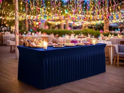 fani 6 Packs Navy Blue Stretch Table Skirts for 6 Foot Table - Image 5