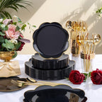 ejonirinjonir 180pcs Double Gold Rim Black Plastic Plates for Birthday - Image 4