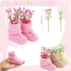 3 Sets Baby Shower Centerpieces, Knitted Booties with Artificial Flowers - Image 2