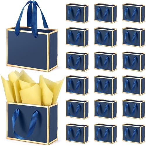EQOREIIN 50 Pcs Metallic Paper Small Gift Bags with Handles & Tissue Paper by EQOREIIN