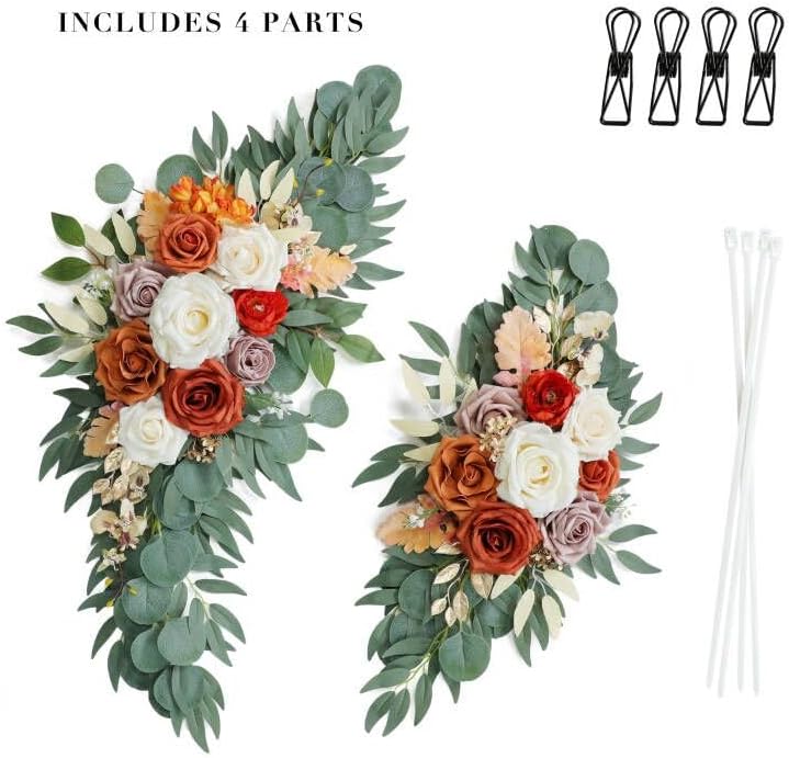 Artificial Burnt Orange Wedding Arch Flower Floral Swags Set of 2 - Image 4
