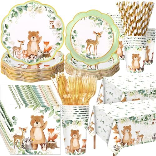 Potchen 452 Pcs Woodland Plates Napkins Party Supply, Sage Green by Potchen