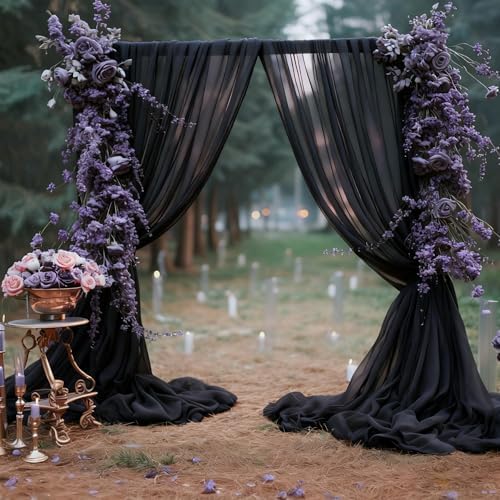 10ft x 10ft Black Backdrop Curtains, Wrinkle-Free Sheer Chiffon Fabric Photo Background Drapes for Wedding Arch Party Ceremony Stage Photography Decorations by WishCare