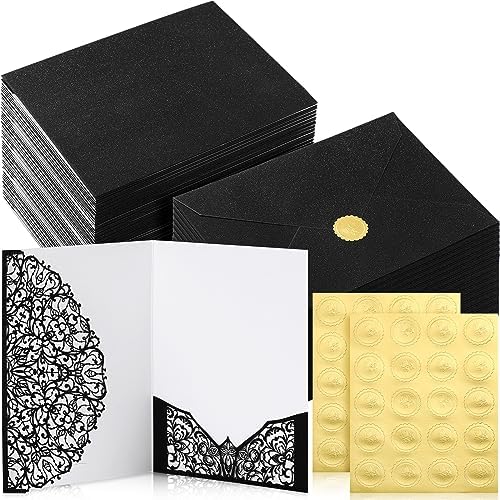 100 Set 5 x 7 Laser Cut Wedding Invitations, Black by PerKoop