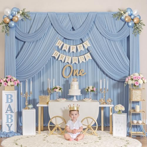 50ftx10ft Wrinkle Free Dusty Blue Backdrop Curtains for Parties, Silky Polyester Photo Backdrop Drapes 10 Panels 5x10ft Back Drop Cloth for Wedding Birthday Baby Shower Photography Background by ENJOYYOURPARTY