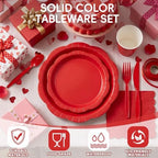 Red Party Supplies for 50 Guests, 350 Pcs Paper Plates and Napkins Set with Cups, Knives, Forks & Spoons, Thickened Decagonal Plates for Christmas Holiday Party Birthday Celebration - Image 6