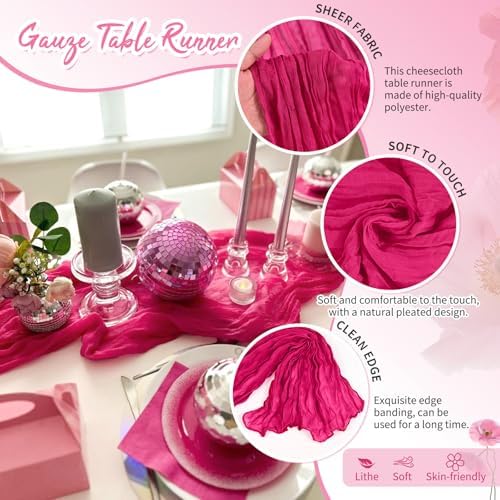 Showgeous 20 Pack Hot Pink Cheesecloth Table Runner, 17 x 108 Inches - Image 3