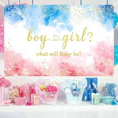 Gender Reveal Backdrops 12x8 FT Boy or Girl Backdrop Blue and Pink Gender Reveal Decorations Banners for New Born Baby Shower Kids Birthday Party Supplies Large Photo Props Background - Image 4