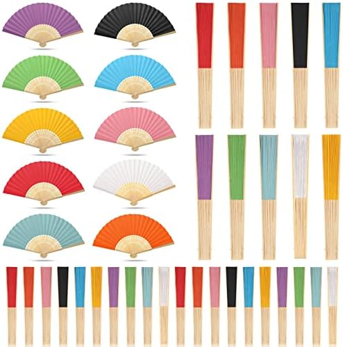 Yinkin 100 Pack Folding Hand Fans Bamboo for Party Favors, Multi Colors by Yinkin