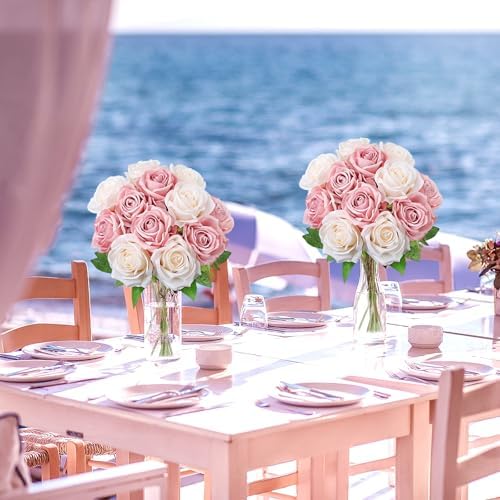 48 PCS Dusty Pink & Champagne Roses Artificial Flowers,Silk - Image 6