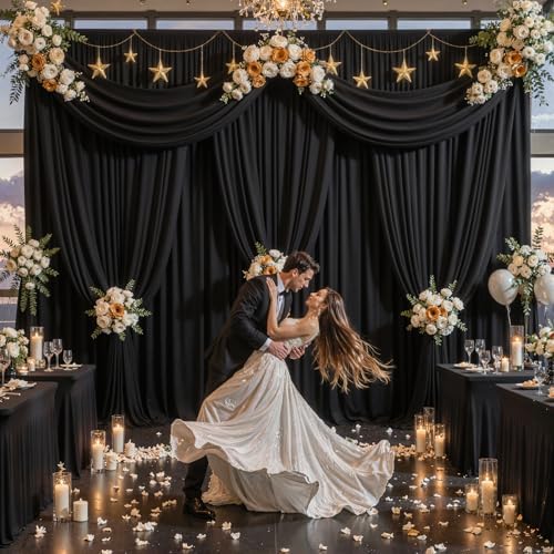 40x10FT Backdrop Curtains with Rod Pockets - Wrinkle Free Photo Stage Backdrop 8 Panels Curtains Drapes for Photography Wedding Party Baby Shower Decorations (Black) - Image 3