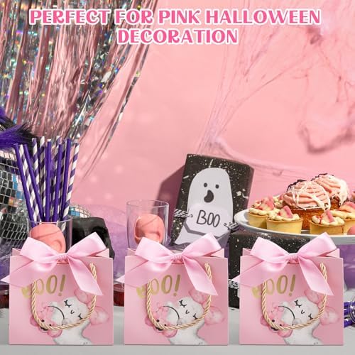 Kolldenn 40 Pcs Pink Halloween Party Favor Bags with Handles,Ghost Style - Image 4