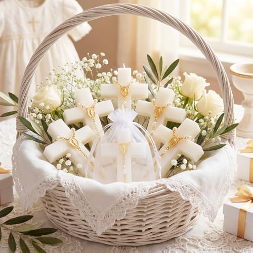 Kenning 24 Sets 72 Pcs Baptism Favors for Guests with Cross Candles Rosaries Organza Bags First Communion Gifts for Baptism Christian Souvenirs Gifts First Communion Wedding Baby Shower - Image 4