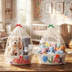 LemonRoad 6 Sets Small Woven Gift Basket DIY Rope Baskets for Gifts Empty with Handles Bags, Ribbons, Sewing Machine, Crochet, Dog Baby Toy Nursery Storage Bins 12"x 8"x 5" for Baby Showers Birthday - Image 6