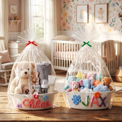 LemonRoad 6 Sets Small Woven Gift Basket DIY Rope Baskets for Gifts Empty with Handles Bags, Ribbons, Sewing Machine, Crochet, Dog Baby Toy Nursery Storage Bins 12"x 8"x 5" for Baby Showers Birthday - Image 6