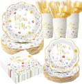 Funnymoom 400 Pcs Wildflower Bridal Shower Party Supplies for 50 Guests Floral Miss to Mrs Paper Plates and Napkins Knives Spoon Fork Cup Disposable Dinner for Women Wedding Engagement Party Favor by Funnymoom