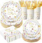 Funnymoom 400 Pcs Wildflower Bridal Shower Party Supplies for 50 Guests Floral Miss to Mrs Paper Plates and Napkins Knives Spoon Fork Cup Disposable Dinner for Women Wedding Engagement Party Favor by Funnymoom