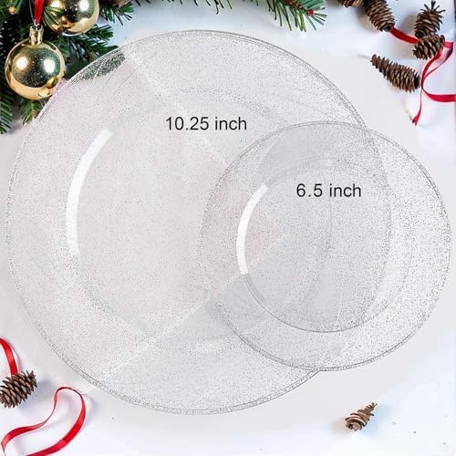 WDF 150pcs Silver Plastic Plates Disposable - Winter Wonderland Party Decorations include 50 Dinner And Salad Plates,25 Forks, 25 Knives, 25 Spoons& 10oz Plastic Cups - Image 3