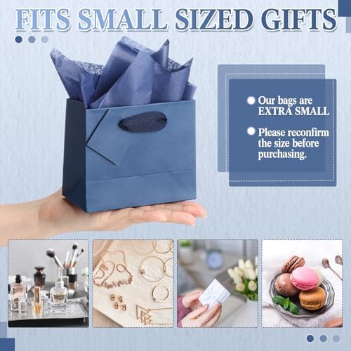 Zhanmai 4.7 x 2.4 x 3.9 Inch 100 Pcs Mini Gift Bags Bulk, Navy Blue - Image 4