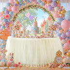 17FT Long Champagne Tulle Table Skirt for Rectangle Round Tables 3-Layer Ruffle Desk Teacher Skirt for Back to School Supplies Princess Girls Birthday Party Cake Dessert Classroom Dorm Decor - Image 6