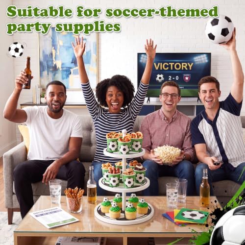 Thenshop 3-Tier Wooden Soccer Cupcake Stand 12 Inch, World Soccer Party Decorations, Sport Dessert Cake Table Displays for Tailgate, Birthday, Baby Shower, Sports Theme Party Supplies - Image 5