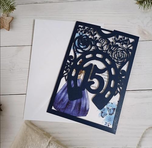 50 Quinceanera Invitations - Navy Blue Horse Laser Cut Sweet 15 Party Cards Only - Image 3