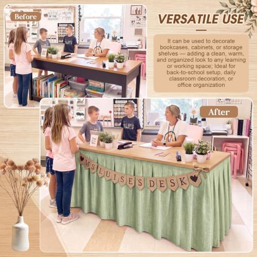 Tingjoo Pastel Green 6 ft x 30'' Teacher Desk Skirts Linen Textured - Image 5
