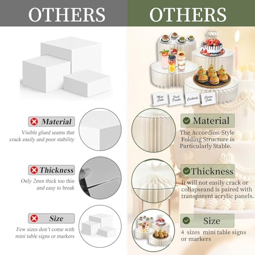 4Pcs Buffet Risers Food Risers for Buffet Table Foldable Cake Display Stands with Mini Table Sign Tall Cardboard Cupcakes Stand for Show Catering Desserts Jewelry Wedding Birthday Party Decoration - Image 5