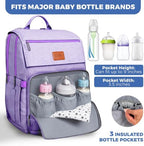Baby Shower Gifts for Mom - Diaper Bag Backpack - 16 Organizer Pockets Baby Diaper Bag w/ Insulated Bottle Holders & Wipes Pocket, Large Capacity Baby Bag Backpack - Waterproof & Easy to Clean, Purple - Image 3