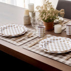 Funnymoom 400 Pcs Gingham Party Supplies for 50 Guests Khaki and White Paper Plates and Napkins Knives Spoons Forks Cups Disposable Checkered Dinner Party Set Cutlery for Baby Shower Wedding Favor - Image 5