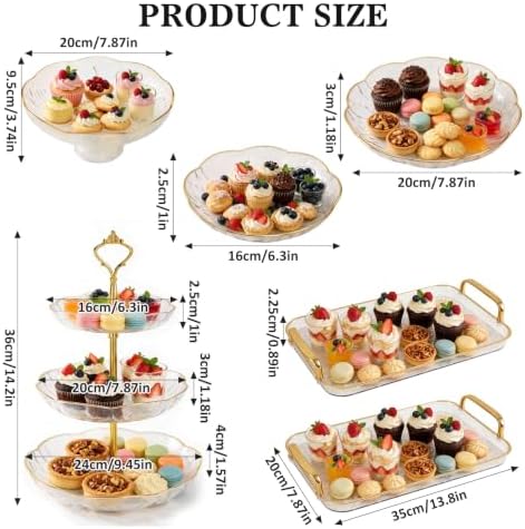 INSYOHO 6pcs Dessert Table Display Set - 3-Tier Cupcake Stand, Round Trays, Rectangular Treat Food Serving Trays, Gold Clear Tiered Dessert Stand Cup Cake Tower for Birthday Baby Shower Tea Party - Image 3