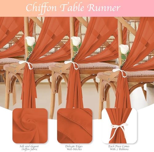 12 Pack Terracotta Table Runner 10ft Romantic Chiffon Table Runner for Wedding Baby Shower and Birthday Party Cake Table Decorations(120 x 12 in) - Image 3
