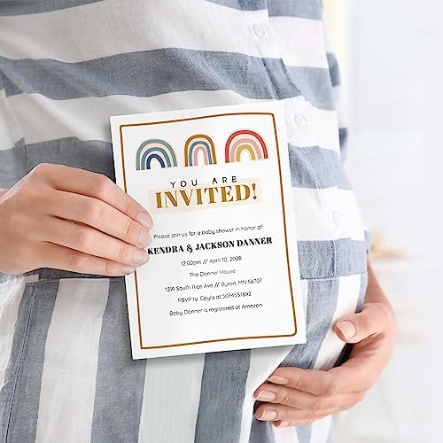 Canopy Street Personalized Modern Rainbow Invitations / 25 Custom All Occasion Invites With White Envelopes / 5" x 7" Flat DIY Boho Rainbow Birthday Baby Shower Party Invite/Made In The USA - Image 3