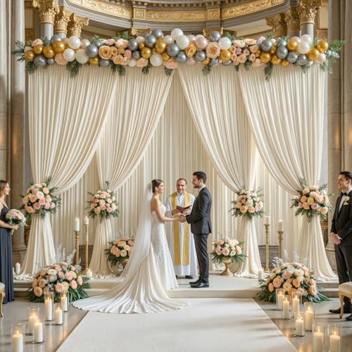 20x12ft Beige Backdrop Curtains for Parties Wrinkle Free Fabric Backdrop Curtain Wedding Photo Drapes Backdrop for Birthday Party Baby Shower Bridal Shower Photography Stage Back Drop 4 Panels 5x12FT - Image 4