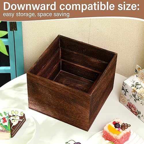 Barydat 3 Pcs Rustic Wood Risers for Display, Square Nesting Cupcake Stands - Image 6