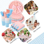 Ziliny 350 Pcs Pink Blue Plates and Napkins, 50 Guest Spring Party Supplies Include Scalloped Paper Plates Napkins Cups Plastic Spoons Forks Knives Disposable Tableware Set for Baby Shower - Image 3