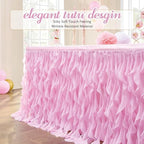 Leegleri 9ft Pink Tutu Table Skirt Tulle Curly Willow Table Skirt for Rectangle&Round Tables,Tutu Ruffle Tablecloth for Princess Girls 1st Baby Girl Birthday Party,Baby Shower Decoration,Gender Reveal - Image 2