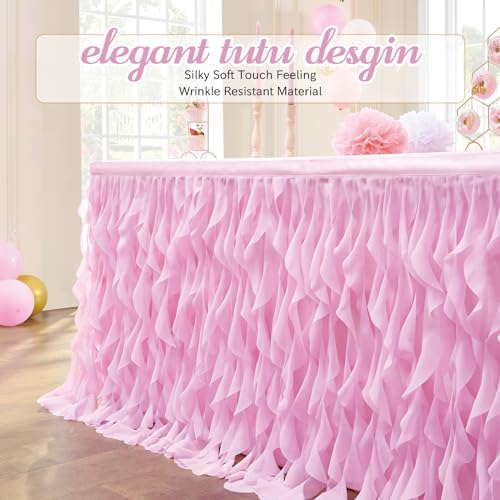 Leegleri 9ft Pink Tutu Table Skirt Tulle Curly Willow Table Skirt for Rectangle&Round Tables,Tutu Ruffle Tablecloth for Princess Girls 1st Baby Girl Birthday Party,Baby Shower Decoration,Gender Reveal - Image 2