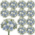 Dusty Blue White Artificial Flowers 12 Bundles Silk Floral with Stem by TOBILU