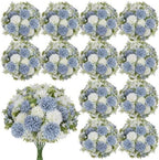 Dusty Blue White Artificial Flowers 12 Bundles Silk Floral with Stem by TOBILU