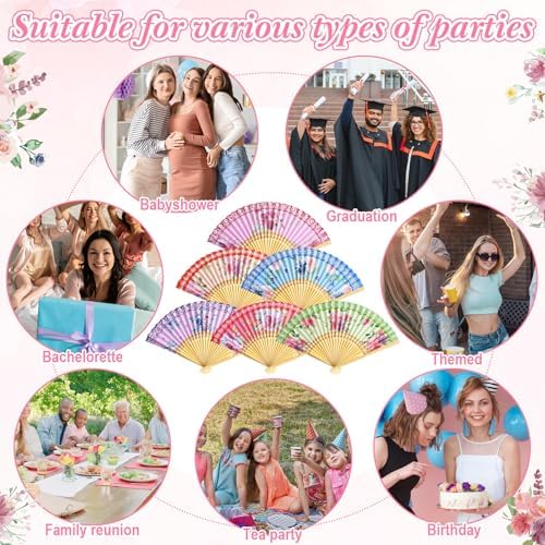 Briwooody 48 Set Floral Folding Hand Fans Bulk Vintage Floral Paper Fan with Organza Bags Retro Wedding Favors for Guests for Garden Bridal Shower Supplies Bridesmaid Gifts Tea Party Decorations - Image 5