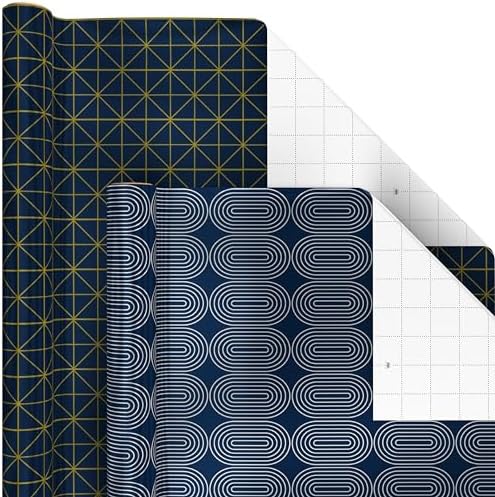 Hallmark Bulk Wrapping Paper Rolls for Birthday, Wedding, Graduation – Blue Metallic Gift Wrap Paper (Set of 6 Rolls: 180 Square Feet Total) Silver Stars, Gold Dots, Stripes, Navy - Image 5