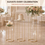 Cylinder Stands for Party, 3PCS Gold Metal Cylinder Pedestal Stands for Display, Heavy Duty Round Cake Stand Tables for Wedding, Birthday, Baby Shower, Dessert Table & Backdrop Decorations - Image 5